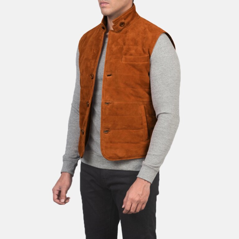 Mens Tony Brown Suede Vest Side Pose-3-1720089020959
